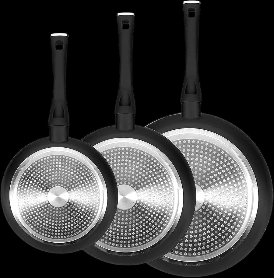 Non-stick fry pans with SS 430 induction base plates
